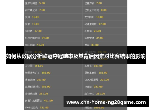 如何从数据分析欧冠夺冠赔率及其背后因素对比赛结果的影响