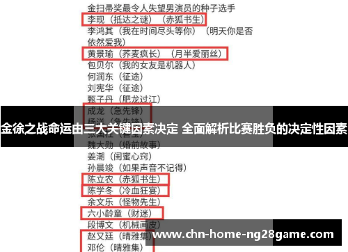 金徐之战命运由三大关键因素决定 全面解析比赛胜负的决定性因素